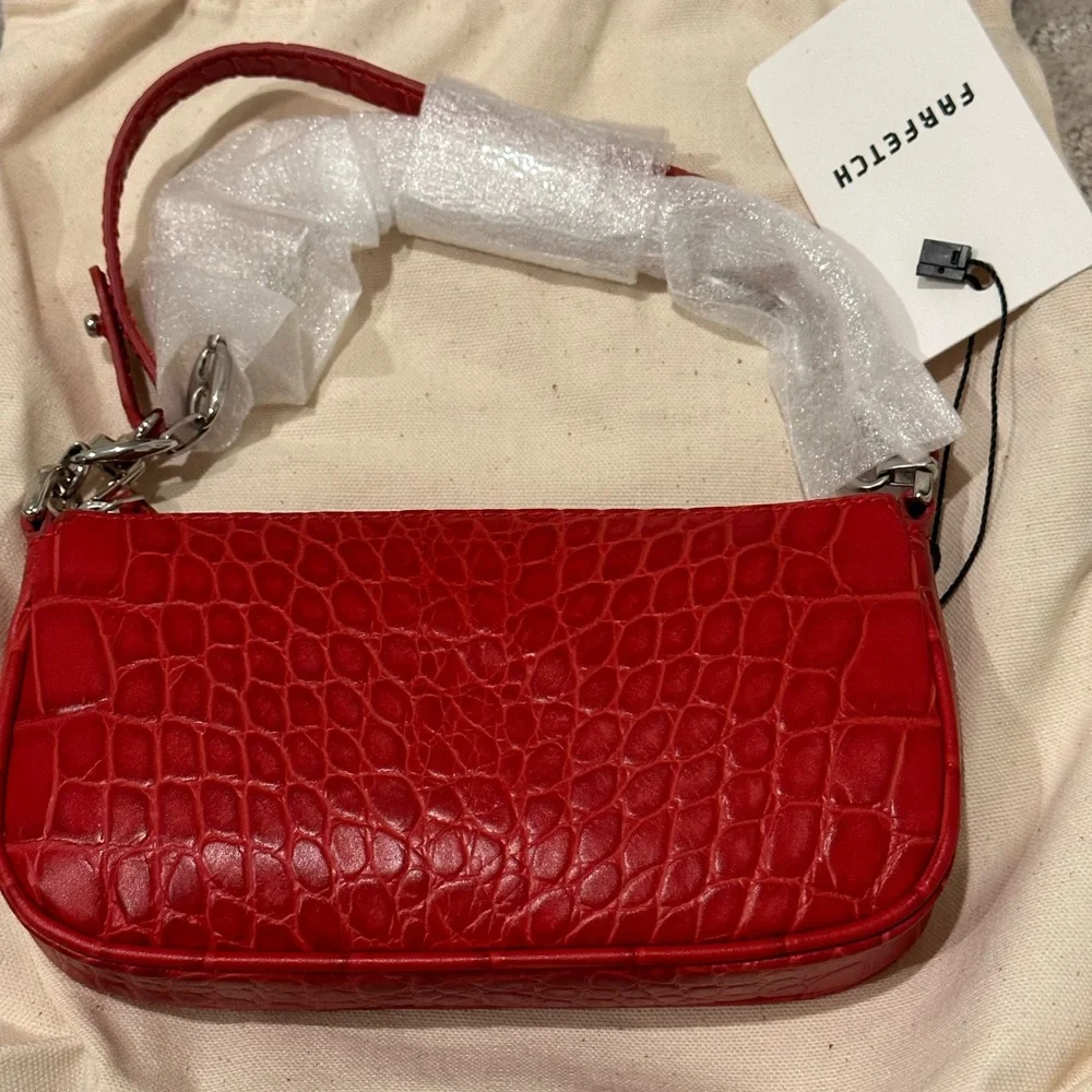 By far Mini Rachel Croc Embossed Leather Top Handle Bag